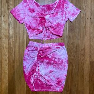 Tie Dye Ruched Two Piece Skirt Set